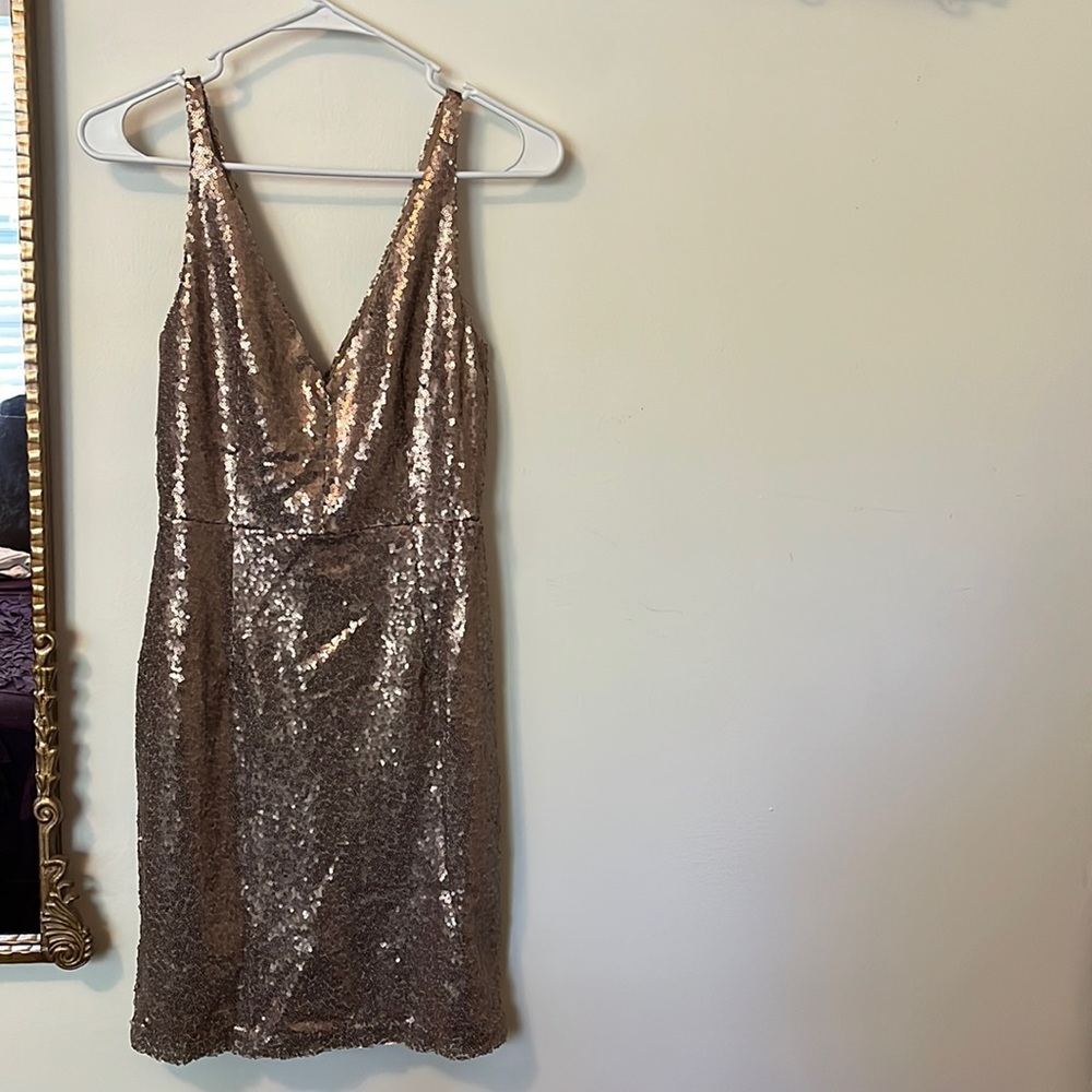 Champagne Showers Matte Bronze Sequin Bodycon Dress | Size Small